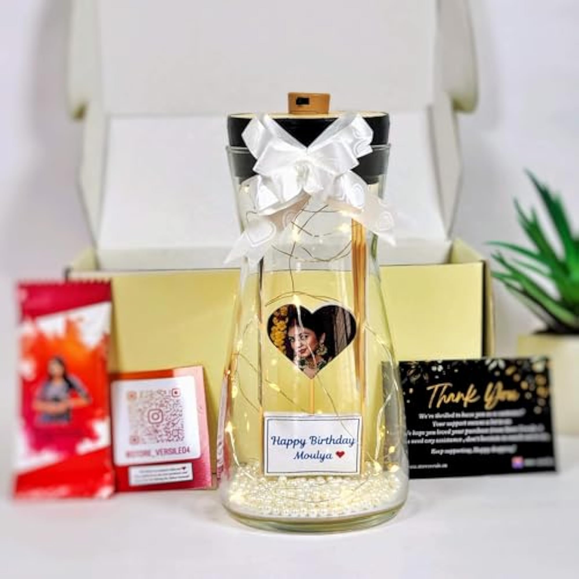 Personalised LED Photo Jar with Custom Message and String Lights